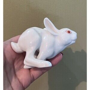 Herend Hungary White Running Porcelain Rabbit Hare Bunny Figurine Mint Rare